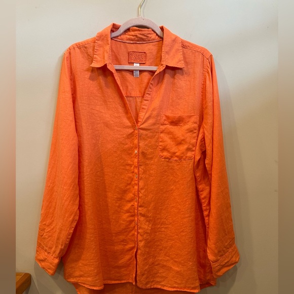 Sigrid Olsen Linen Blend Button-Down Shirt Tunic Top Roll Tab Sleeves Sz XL - Picture 2 of 11